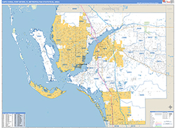 Cape Coral-Fort Myers Metro Area Wall Map Basic Style 2026